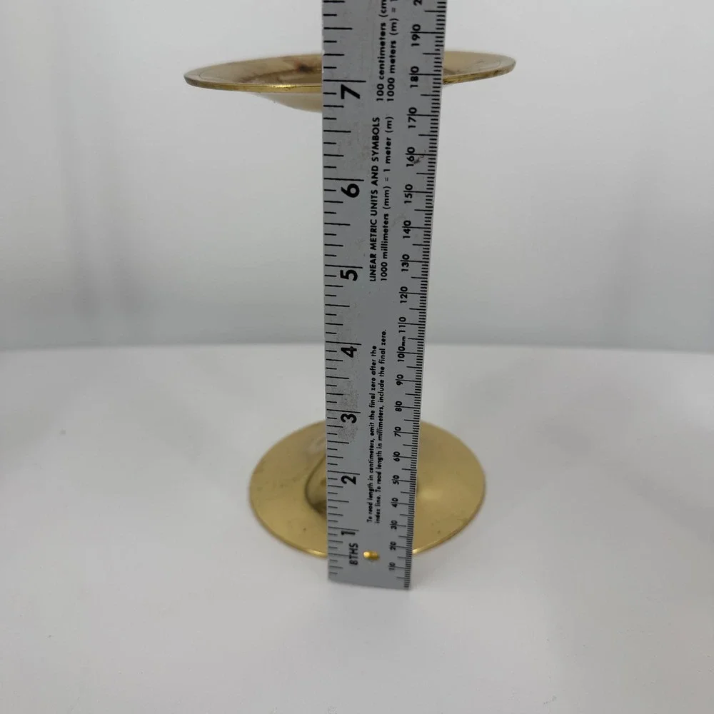 Vintage Graduated Lacquered Brass Spike Candle Holder Set  3 Made in India Gold